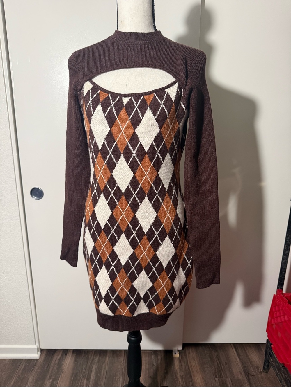 🤎🍂 Fashion Nova Delia Argyle Sweater Mini Dress 🍂🤎